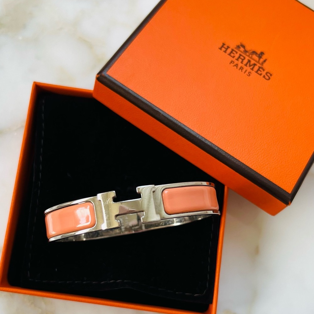 HERMES CLIC H BRACELET GM PEACH ORANGE PAPAYE IN SILVER